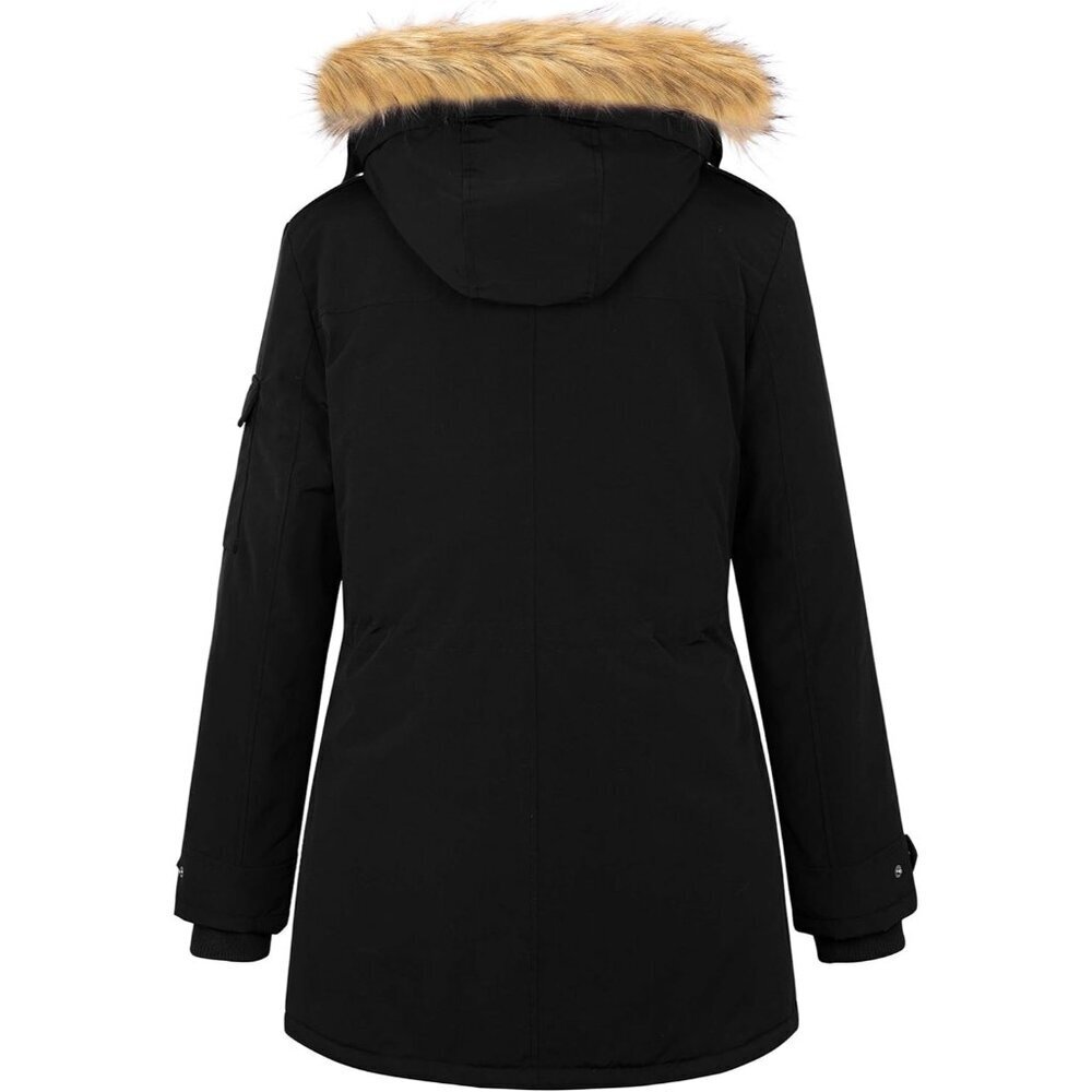 Women's Black Winter Plus Size Waterproof Thicken Puffer Coat With Faux Fur Hood